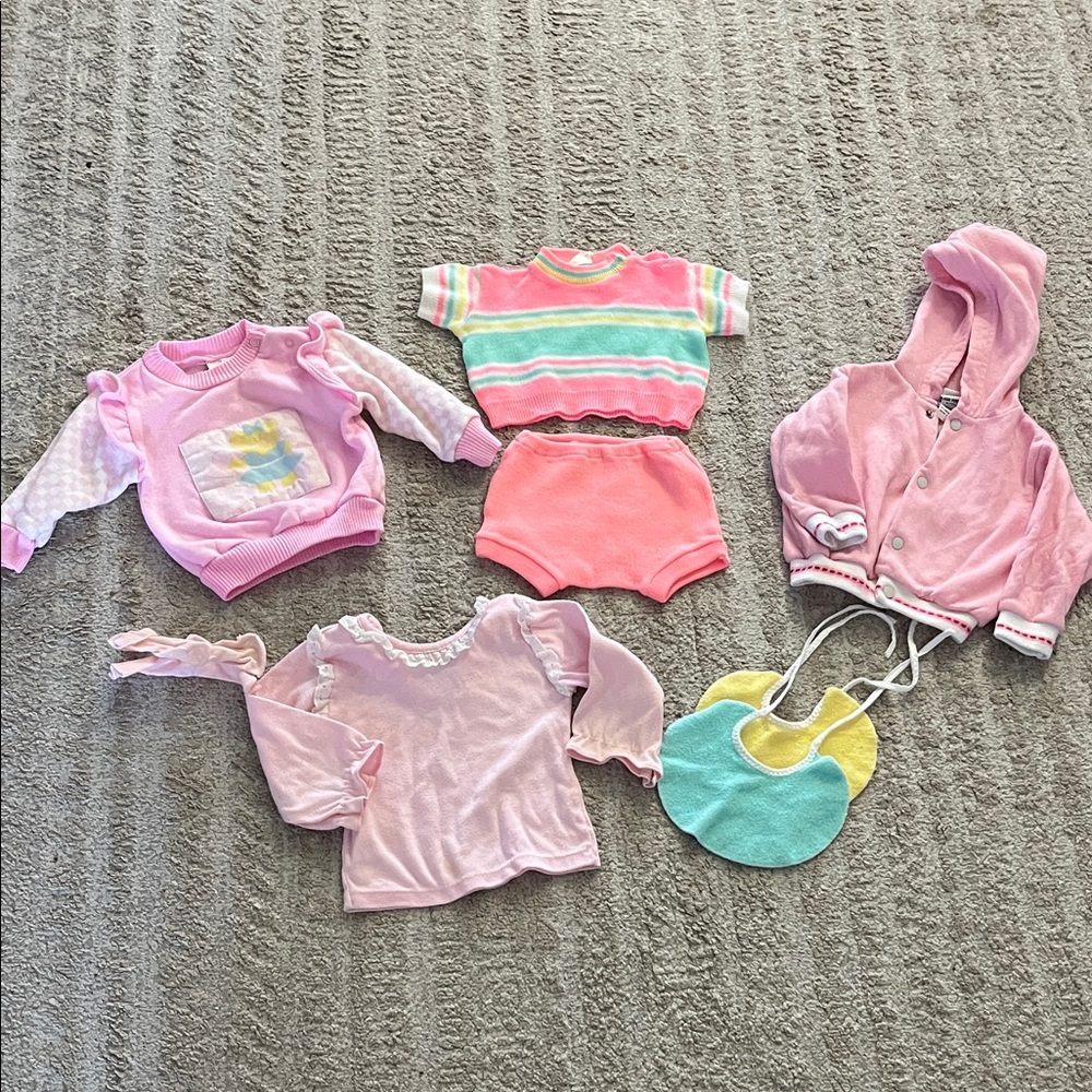 Vintage Lot of Baby Girl Pink Outfits and Accessories in Various Sizes